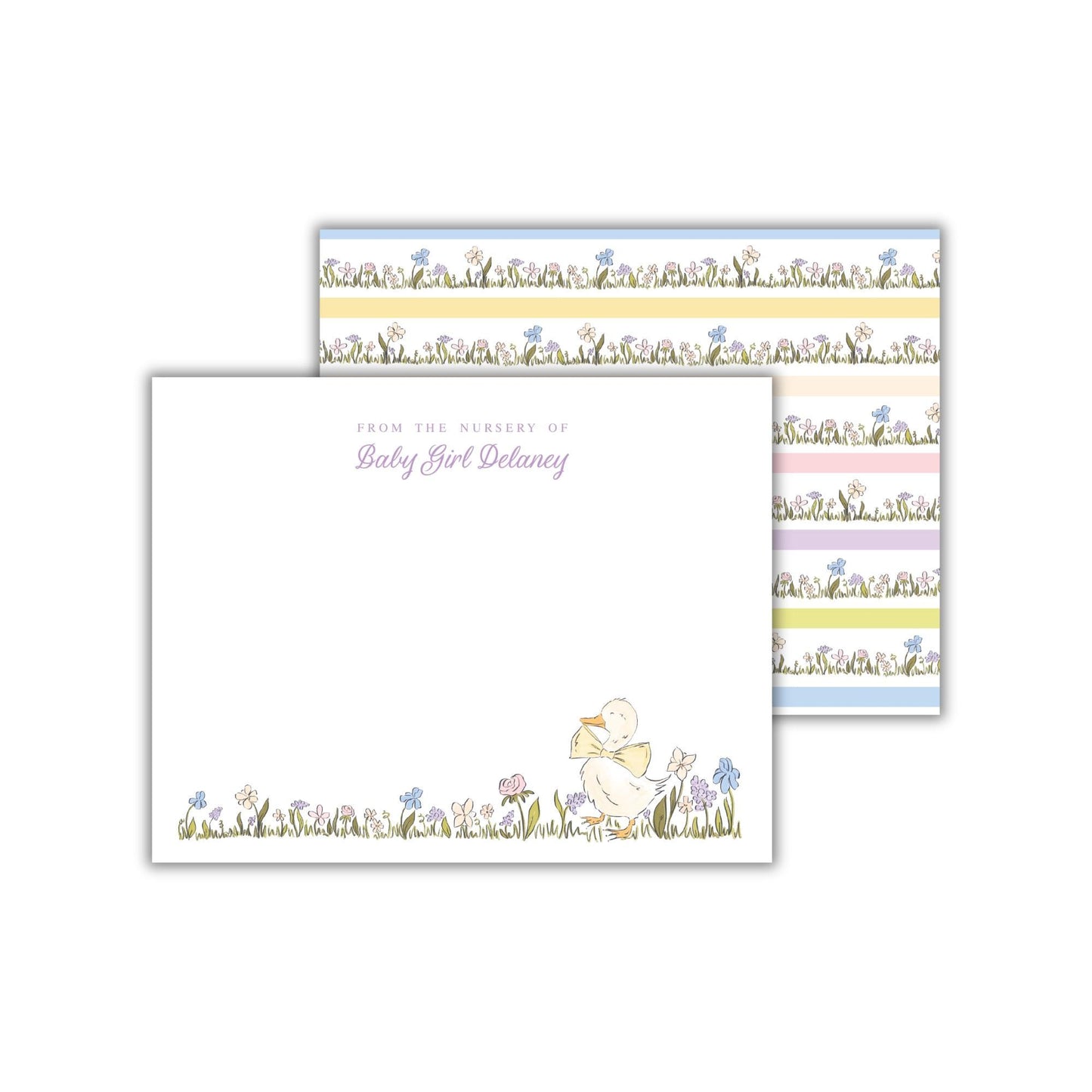 a baby girl's birthday card with a duck on it