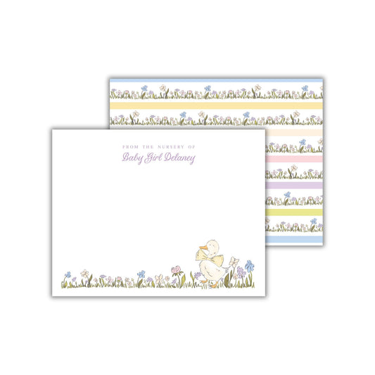 a baby girl's birthday card with a duck on it