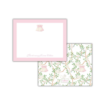 two pieces of paper with a pink frame and a floral pattern. The paper on the left has a blank space for writing a message, while the paper on the right has a pattern of leaves and flowers.