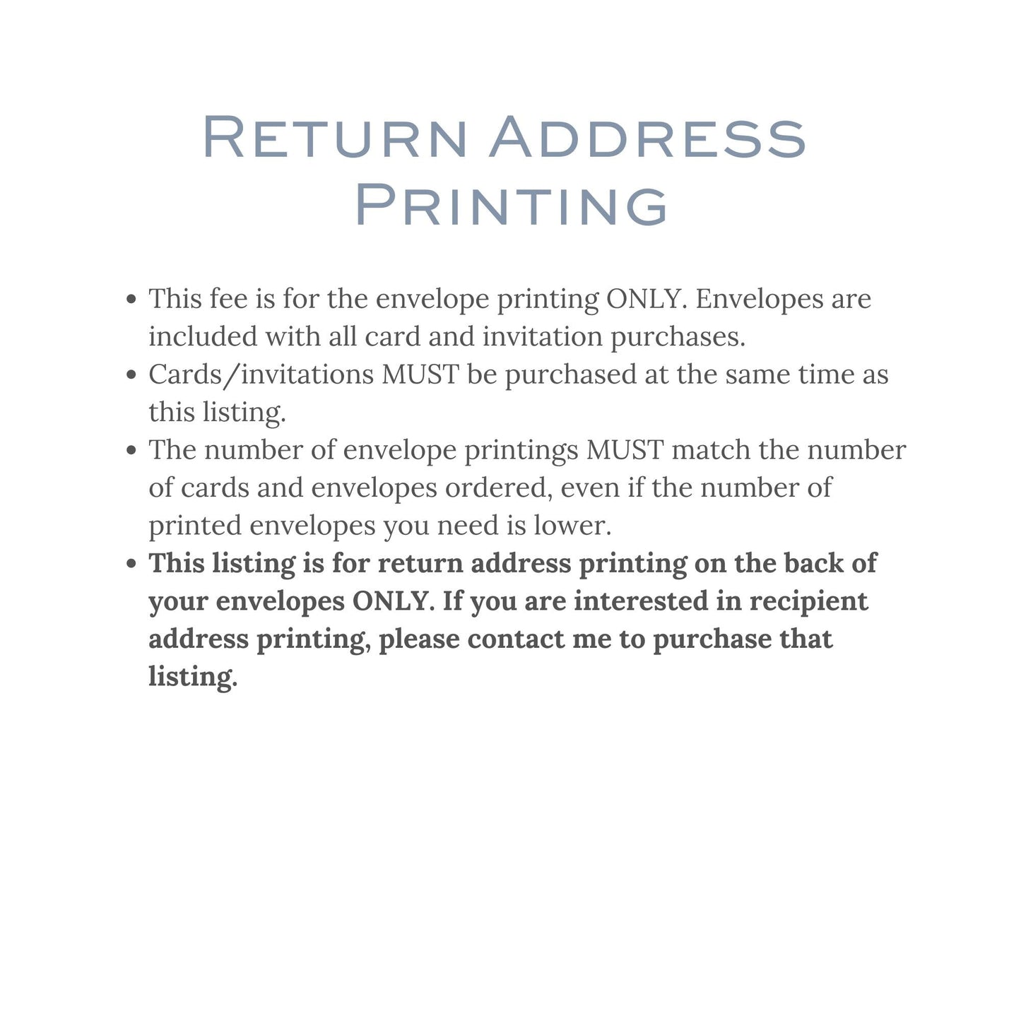 Return Envelope Address Printing Services - This listing is for the printing service ONLY