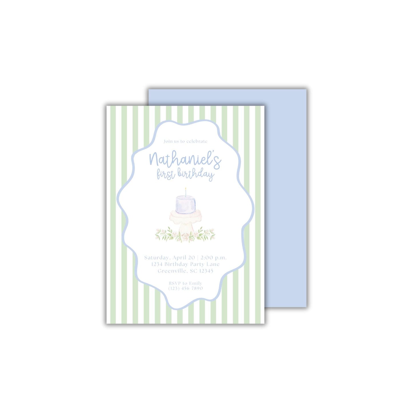 Classic First Birthday Invitation - Blue