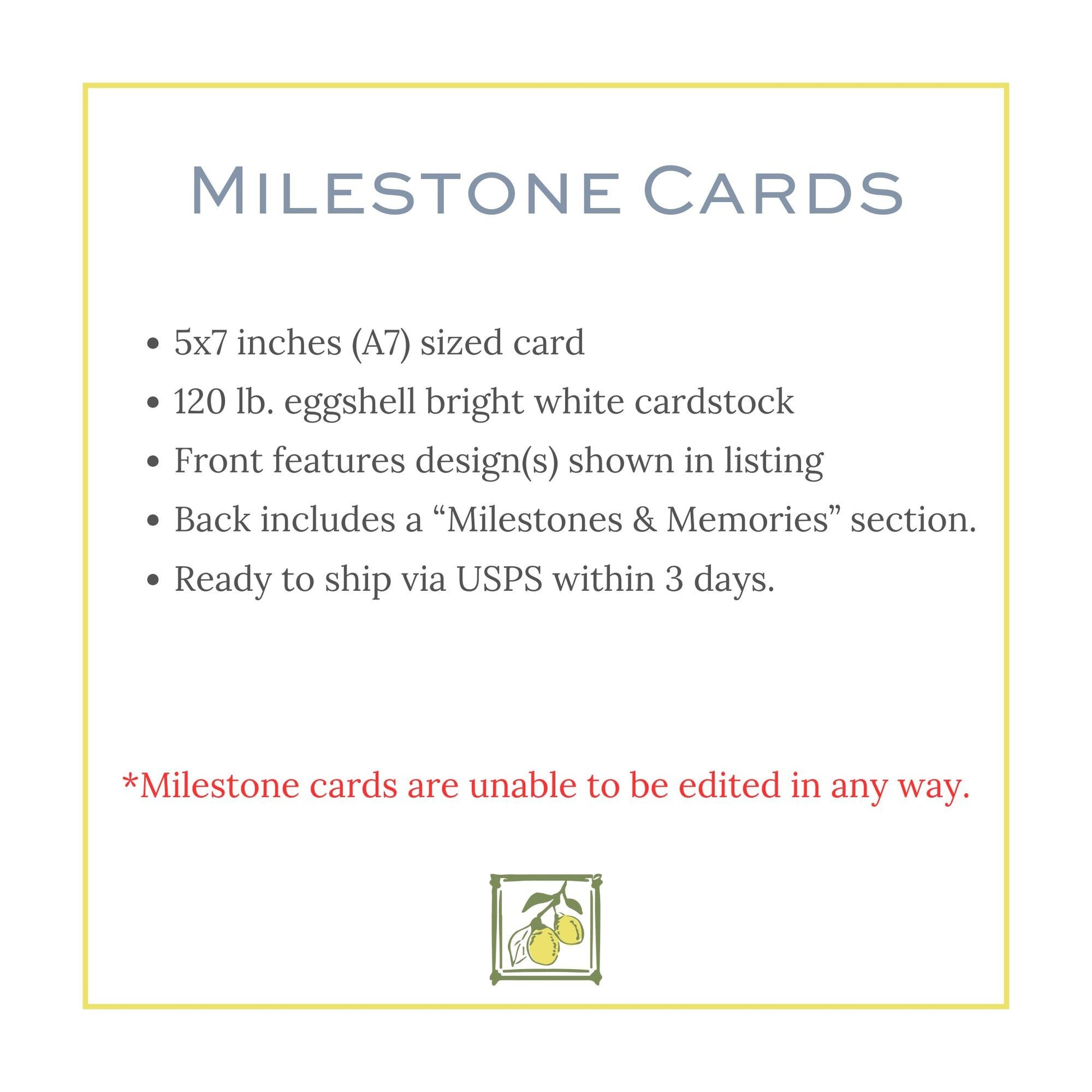 a white card with a blue border and a yellow border