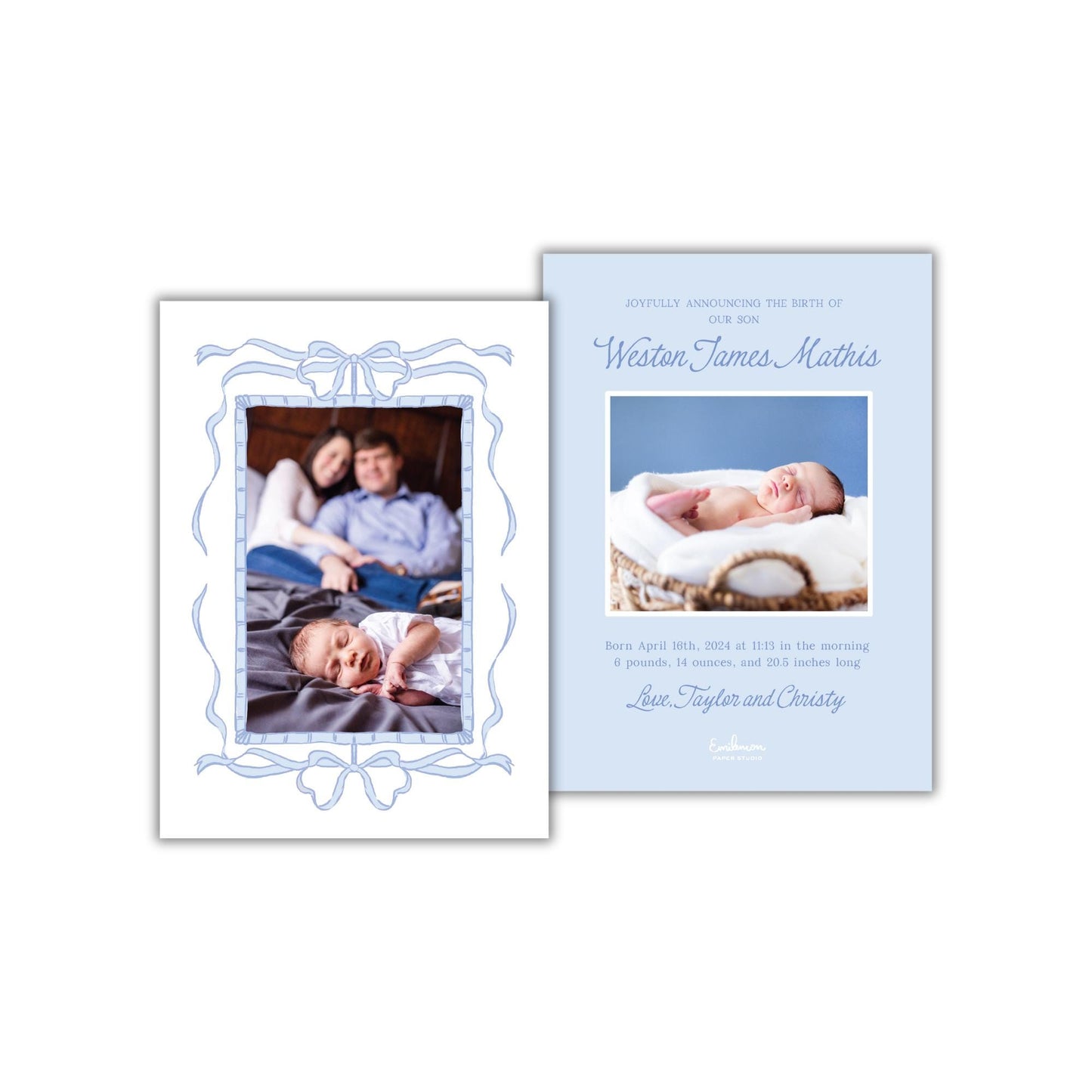 Bamboo Frame Birth Announcement - Blue