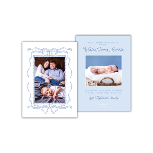 Bamboo Frame Birth Announcement - Blue