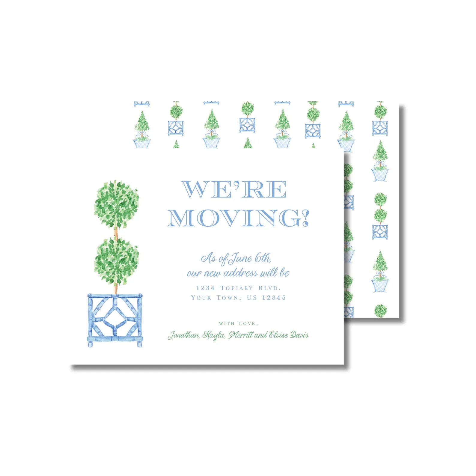 a card with a tree and a bench on it