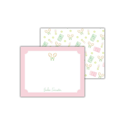 two pink and green cards with bunny ears on them