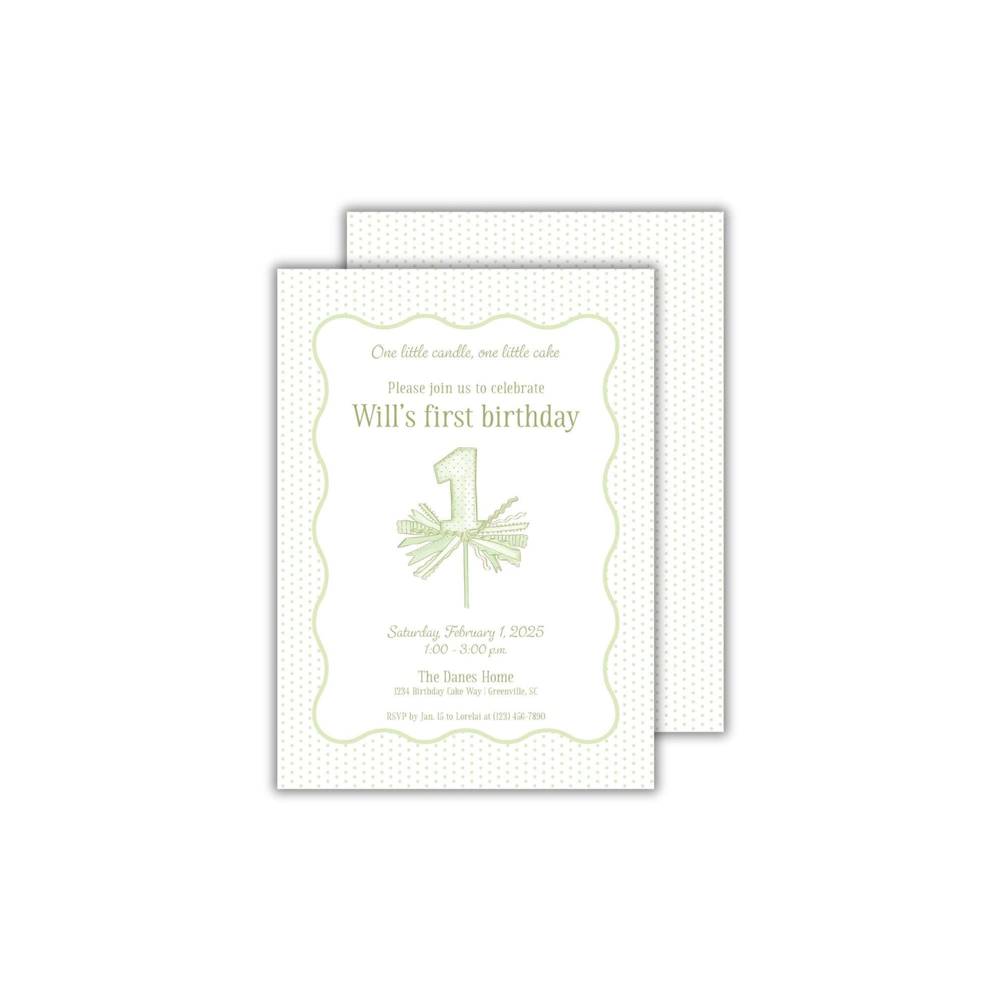 One Little Candle Invitation - Green