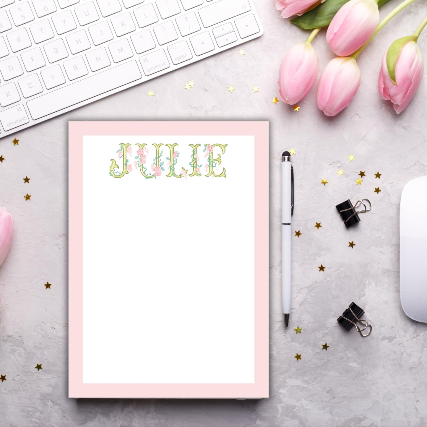 Floral Name Notepad - Pink