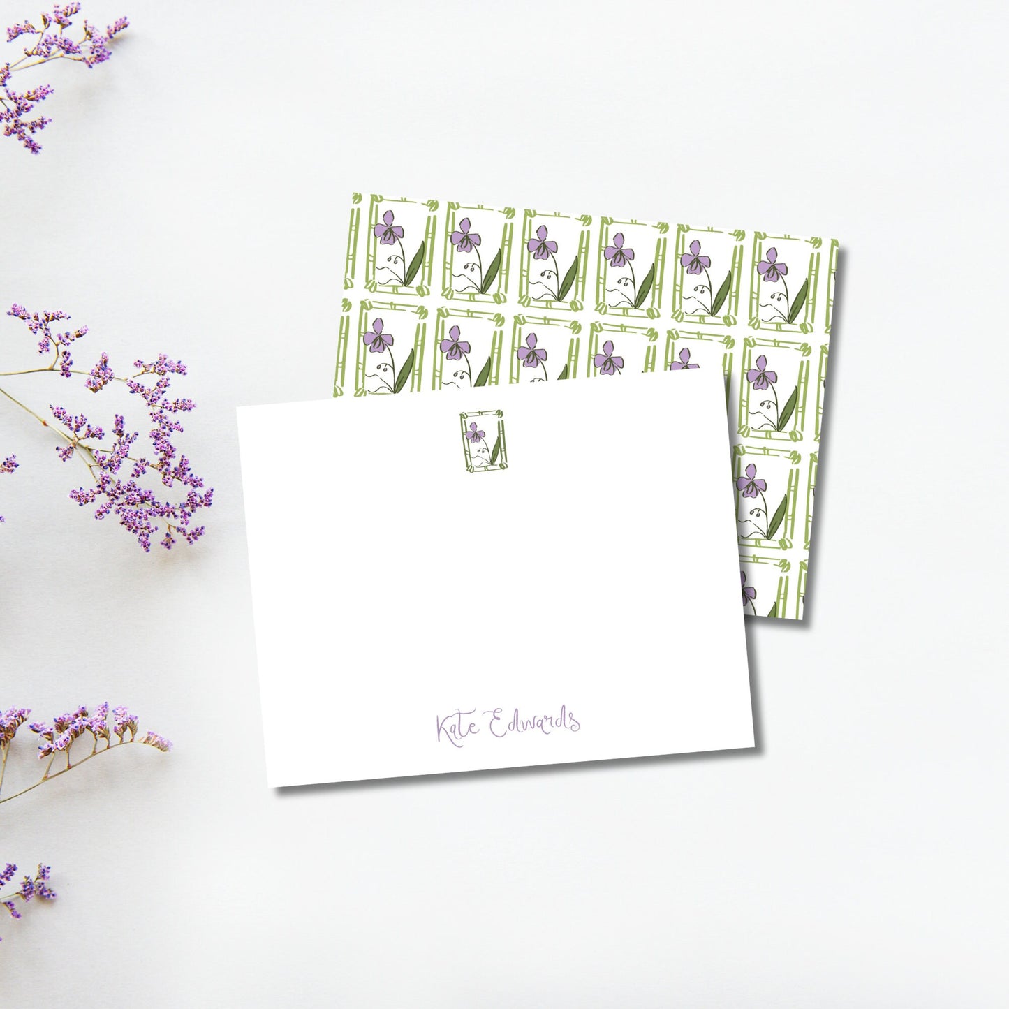 Purple Floral Block Print Notecards