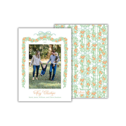 A family photo of a man, woman, and child walking together in a park, with a decorative border and text at the bottom.