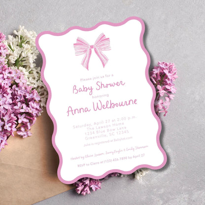 Wavy Bow Baby Shower Invitation - Pink
