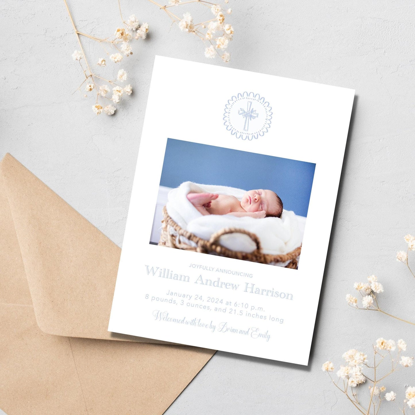Cross BIrth Announcement - Blue
