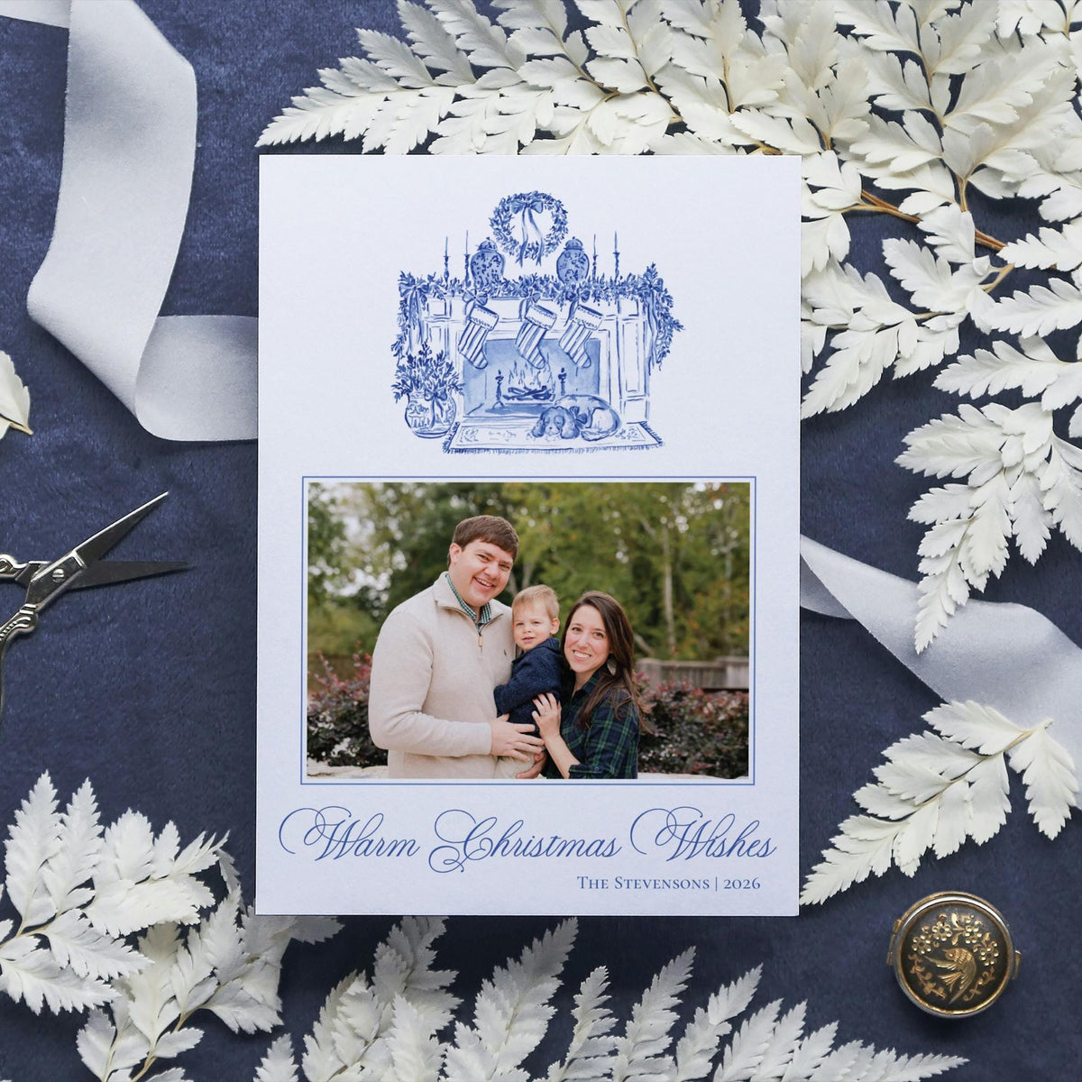 Winter Hearth Christmas Card - Blue