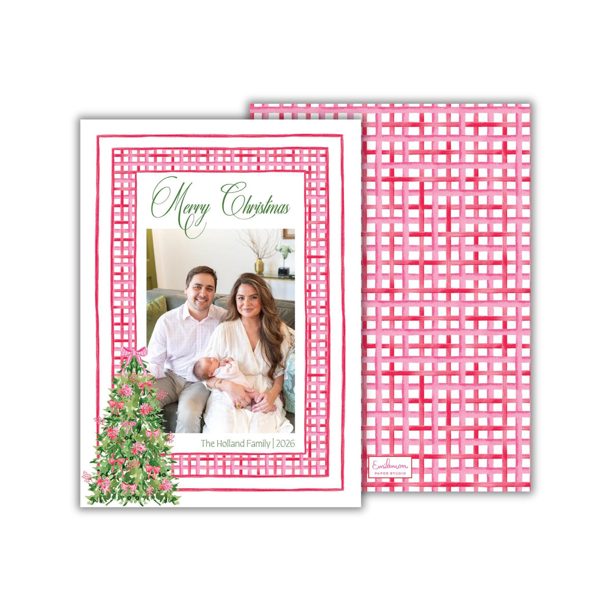 Magenta Gingham Christmas Card
