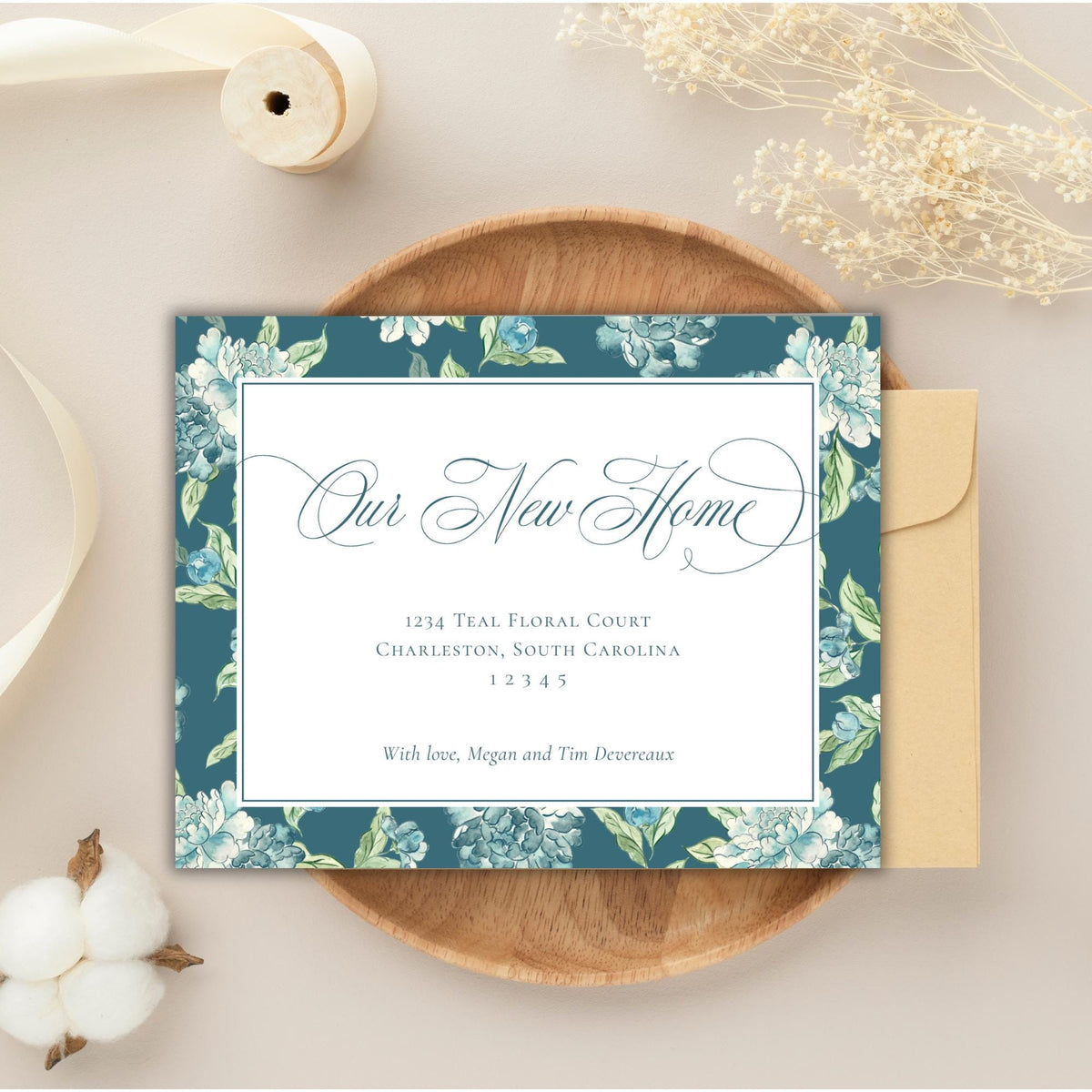 Teal Chinoiserie Moving Announcement